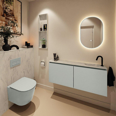 MONDIAZ TURE-DLUX Meuble toilette - 120cm - Greey - EDEN - vasque Opalo - position droite - 1 trou de robinet