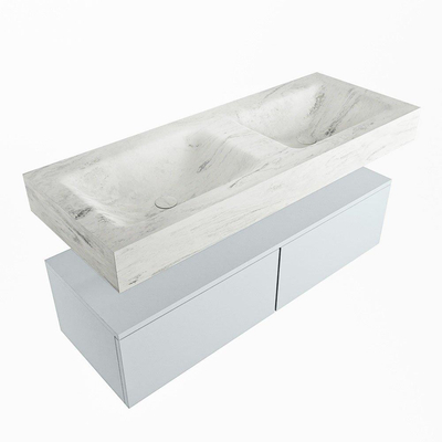 Mondiaz ALAN-DLUX Ensemble de meuble - 120cm - meuble Clay mat - 2 tiroirs - Lavabo Cloud Opalo suspendu - vasque Gauche et droite - 2 trous de robinet