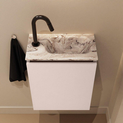 MONDIAZ TURE-DLUX Meuble toilette - 40cm - Rosee - EDEN - vasque Glace - position droite - 1 trou de robinet