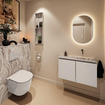 MONDIAZ TURE-DLUX Meuble toilette - 80cm - Linen - EDEN - vasque Glace - position droite - sans trou de robinet