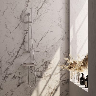 BRAUER Stripe Opbouw Douche Thermostaatkraan - SET 01 - glijstang - staaf handdouche - doucheslang - chroom