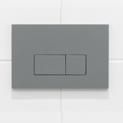 Pack WC QeramiQ Dely Swirl Compact - réservoir encastrable Geberit UP320 - avec bâti-support Burda - abattant slim - plaque de commande en plastique gris clair - boutons rectangulaires - blanc mat