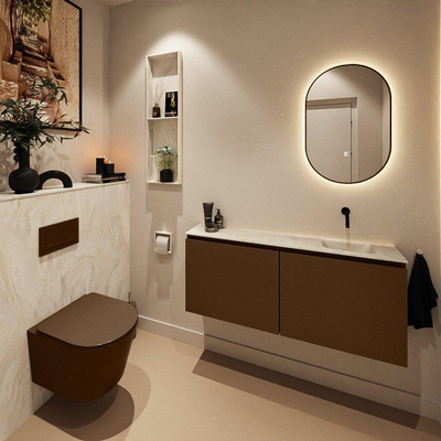MONDIAZ TURE-DLUX meuble WC 120 cm Rust. EDEN lavabo Ostra position droite. Sans trou de robinet.