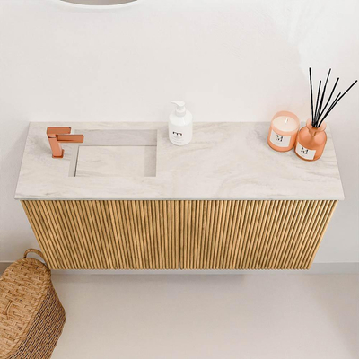 Mondiaz JOYA-DLUX 80cm toiletmeubel - kleur Oak - Wastafel FAYE positie Links 1 kraangat kleur Ostra.