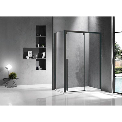 Marenza Neptune Cabine de douche - 140x100cm - avec porte coulissante - verre de sécurité 8mm - anti-calcaire - noir mat