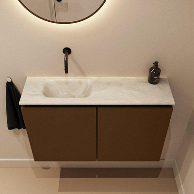 MONDIAZ TURE-DLUX 80cm toiletmeubel Rust. EDEN wastafel Ostra positie links. Zonder kraangat.