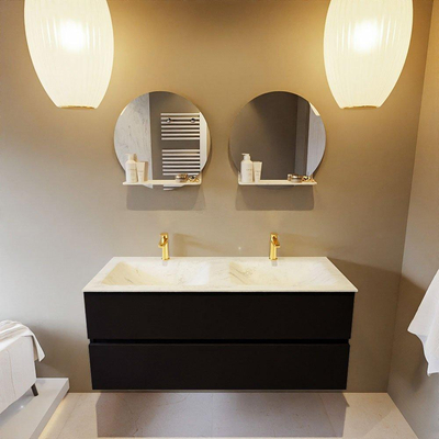 Mondiaz VICA-DLUX ensemble de meuble de salle de bain - 120cm - meuble sous-vasque urban - 2 tiroirs - lavabo encastré cloud double - 2 trous de robinet - version haute de 60cm - opalo