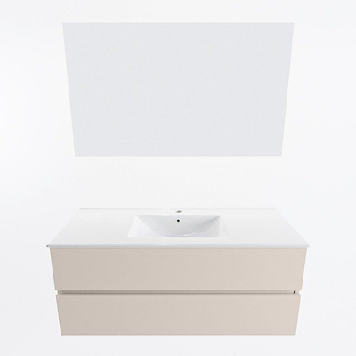 Mondiaz VICA ensemble de meuble de salle de bain - 120cm - meuble sous-vasque lin - 2 tiroirs - lavabo denia milieu - 1 trou de robinet - couleur Blanc Brillant - miroir LED - version XL 60cm haut