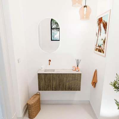 Mondiaz JOYA-DLUX 90cm toiletmeubel - kleur Dusk - Wastafel FAYE positie Links Zonder kraangat kleur Nata.
