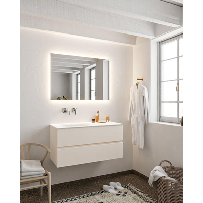 Mondiaz VICA ensemble de meuble de salle de bain - 100cm - meuble sous-vasque lin - 2 tiroirs - lavabo lune gauche - sans trou de robinet - miroir LED - version XL 60cm de haut