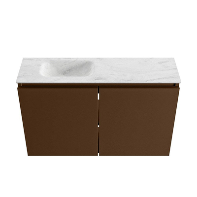 MONDIAZ TURE-DLUX Meuble de toilettes 80 cm Rust. EDEN lavabo Opalo position gauche. Sans trou de robinet.