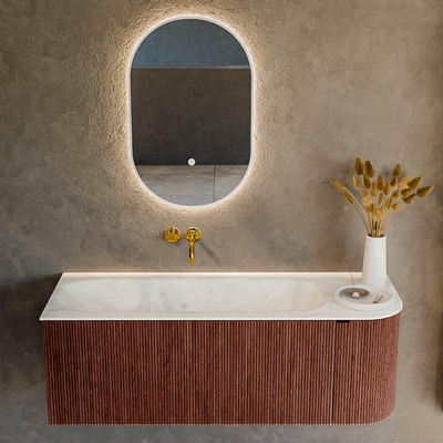Ensemble de meuble de salle de bain Mondiaz KURVE-DLUX - 125x46x40cm - 1 tiroir - 1 porte - lavabo en solid surface - gauche - sans trou de robinet - Ruby
