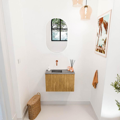 Mondiaz JOYA-DLUX 60cm toiletmeubel - kleur Oak - Wastafel FAYE positie Links Zonder kraangat kleur Sombra.