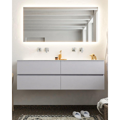MONDIAZ VICA Ensemble de meuble salle de bain - 150cm - 4 tiroirs - lavabo Moon double - 0 trou de robinet - solid surface cale