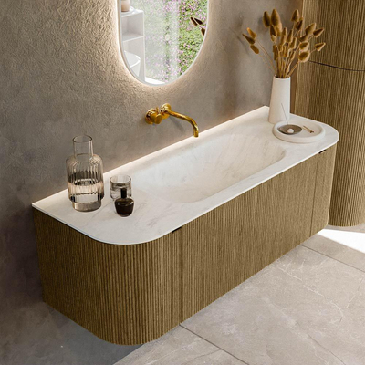 Mondiaz KURVE-DLUX Badkamermeubelset - 130x46x40cm - 1 lade - 2 deuren - wastafel solid surface - midden - zonder kraangat - Dusk