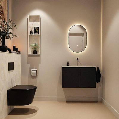 MONDIAZ TURE-DLUX Meuble toilette - 80cm - Urban - EDEN - vasque Ostra - position centrale - sans trou de robinet