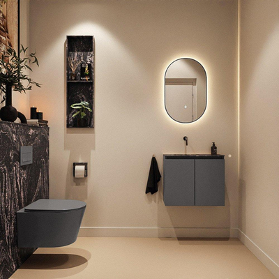 MONDIAZ TURE-DLUX Meuble de toilettes 60cm Dark Grey. Lavabo EDEN Lava position gauche. Sans trou de robinet.