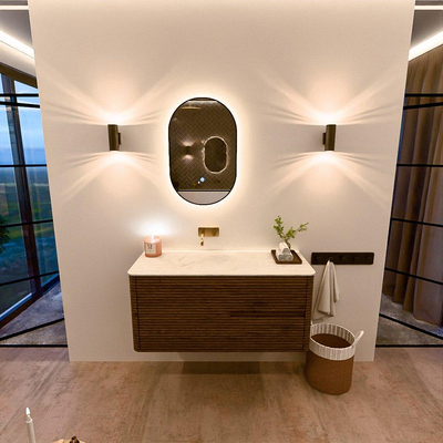 Mondiaz CIRO-DLUX Badkamermeubelset - 110x45x50cm - Solid surface wastafel Opalo - 1 wasbak Links - zonder kraangaten - 2 lades - Dusk