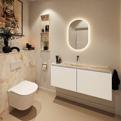 MONDIAZ TURE-DLUX Meuble de toilettes 120 cm Talc. EDEN lavabo Frappe position milieu. Sans trou de robinet.