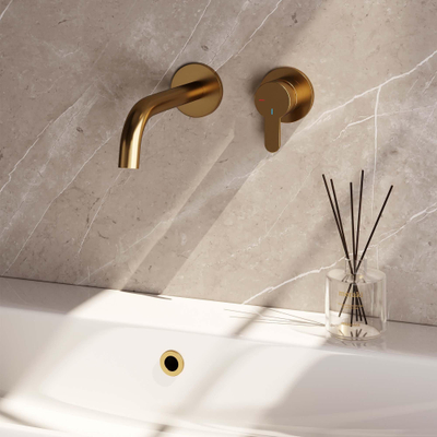 BRAUER Gold Edition Wastafelmengkraan inbouw - gebogen uitloop links - hendel plat smal - inclusief inbouwdeel - model D 1 - PVD - geborsteld goud