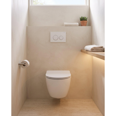QeramiQ Dely Swirl Compact Toiletset - inbouwreservoir Geberit UP320 - met Burda frame - slim zitting - metalen bedieningsplaat mat wit - ronde knoppen - glans wit