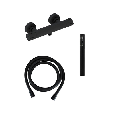 Adema Calypte thermostatische douchekraan met staafhanddouche zwart mat