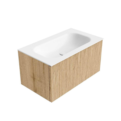 MONDIAZ KURVE 80cm Meuble salle de bain - couleur Oak - 1 tiroir - vasque BIG SMALL centre - 1 trou de robinet - Talc