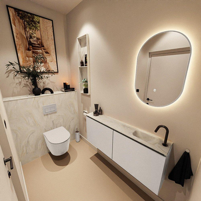 MONDIAZ TURE-DLUX meuble WC 120 cm Linen. EDEN lavabo Ostra position droite. Avec 1 trou de robinet.