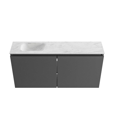 MONDIAZ TURE-DLUX meuble WC 100cm Dark Grey. EDEN lavabo Opalo position gauche. Sans trou de robinet.