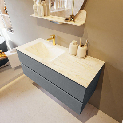 Mondiaz VICA-DLUX ensemble de meuble de salle de bain - 110cm - meuble sous-vasque plata - 2 tiroirs - lavabo encastré cloud gauche - 1 trou de robinet - miroir modèle spot - version XL 60cm haut - ostra