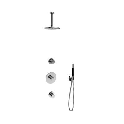 Hotbath Cobber IBS20 Ensemble de douche de tête encastré - bras de plafond 15 cm - douche de tête ronde 20 cm - douchette à main stick - chrome