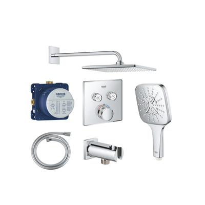 Grohe Grohtherm Ensemble de douche pluie - encastrable - pommeau carré - douchette carrée - bras mural courbé - chrome