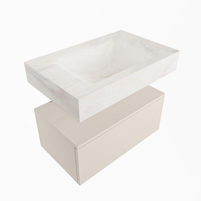 Mondiaz ALAN-DLUX Ensemble de meuble - 70cm - meuble Linen mat - 1 tiroir - Lavabo Cloud Ostra suspendu - vasque Centre - 0 trous de robinet