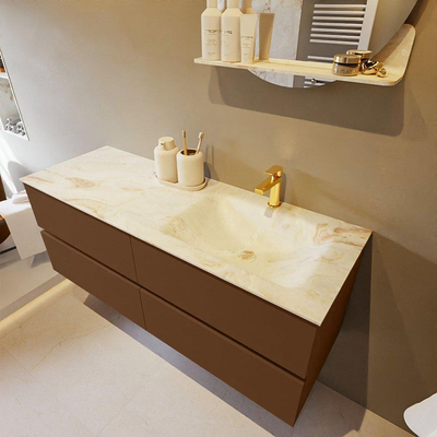 MONDIAZ VICA-DLUX Ensemble meuble de salle de bains - 130cm - meuble bas Rust - 4 tiroirs - lavabo encastré Cloud à droite - 1 trou de robinet - version haute 60cm - Frappe