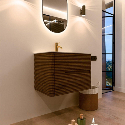 Mondiaz CIRO-DLUX Ensemble de meubles de salle de bains - 70x45x50cm - Plan vasque Solid surface Opalo - 1 vasque au milieu - 1 trou de robinet - 2 tiroirs - Dusk