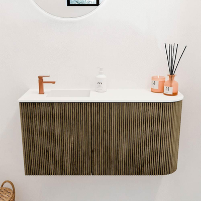 Mondiaz JOYA 81.6cm toiletmeubel - ronding rechts kleur Dusk - Wastafel FAYE positie Links 1 kraangat kleur Talc.