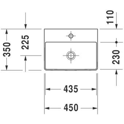 Duravit DuraSquare fontein geslepen zonder overloop 1 kraangat 45x35cm m. afvoerventiel en keramische afdekkap wit