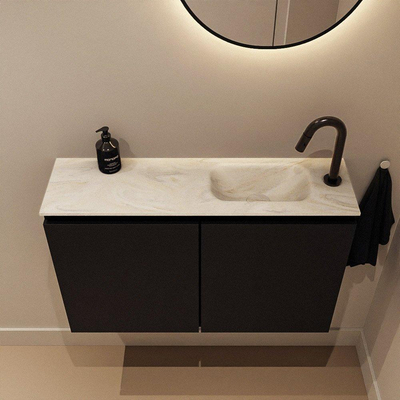 MONDIAZ TURE-DLUX Meuble de toilettes 80 cm Urban. EDEN lavabo Ostra position à droite. Avec 1 trou de robinet.
