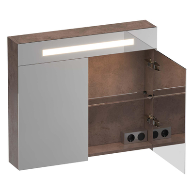 BRAUER Promise Deluxe armoire de toilette miroir - 80x70x15cm - avec éclairage direct - 2 portes de miroir double face - Erosion