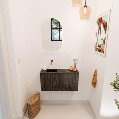 Mondiaz JOYA-DLUX 80cm toiletmeubel - kleur Shadow - Wastafel FAYE positie Links Zonder kraangat kleur Lava.