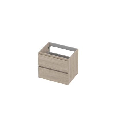 INK Wastafelonderkast - 60x45x52cm - 2 lades - greeploos - met houten keerlijst - MFC - Ivoor eiken