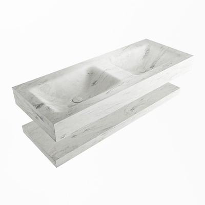 Mondiaz ALAN-DLUX Ensemble de meuble - 120cm - meuble Opalo mat - 0 tiroirs - Lavabo Cloud Opalo suspendu - vasque Gauche et droite - 0 trous de robinet