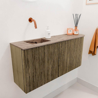 Mondiaz JOYA-DLUX 91.6cm toiletmeubel - ronding rechts kleur Dusk - Wastafel FAYE positie Links Zonder kraangat kleur Arena.