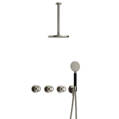 Hotbath Cobber @Work Regendoucheset - inbouw - 30cm plafondarm - 20cm ronde hoofddouche - 3 standen handdouche - Geborsteld nikkel