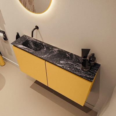 MONDIAZ TURE-DLUX meuble WC 100 cm Ocher. EDEN lavabo Lava position gauche. Sans trou de robinet.