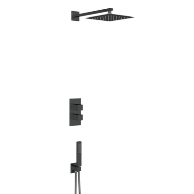 Adema Alcedo inbouw regendoucheset met thermostaat 25x25cm hoofddouche incl. staaf handdouche vierkant zwart mat