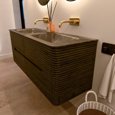 Mondiaz CIRO-DLUX Ensemble de meubles de salle de bains - 130x45x50cm - Lavabo solid surface Lava - 2 vasques double - sans trous de robinet - 4 tiroirs - Shadow