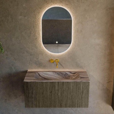 MONDIAZ KURVE-DLUX Meuble de salle de bains 90cm couleur Shadow avec 1 tiroir et 0 porte. Lavabo BIG SMALL Milieu sans trou de robinet Sombra.