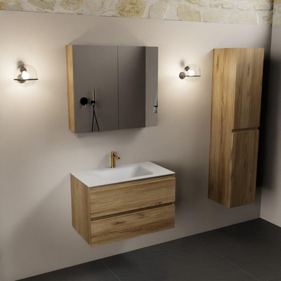 Mondiaz Aivy badmeubelset - 80x45x50cm - 1 kraangat - 1 wasbak talc Solid surface - Midden - 2 lades - Met spiegelkast - Melamine Chai