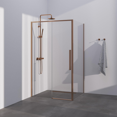 BRAUER Season cabine de douche - 120x100x200cm - porte coulissante - verre clair - réversible - revêtement de verre - Cuivre
